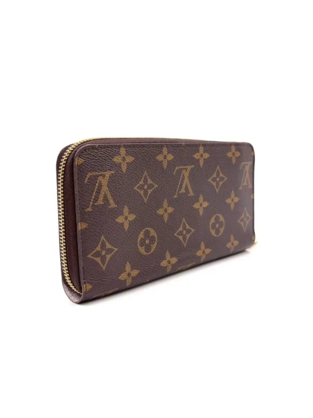 Louis Vuitton Zippy Wallet Monogram Leather Brown Round Gold